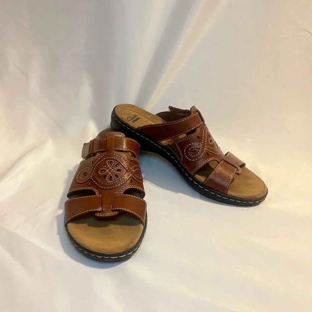 Clark’s Collection sandals, Leisa Higley Slide Brown Leather Womens Size 8.5 - Picture 3 of 9